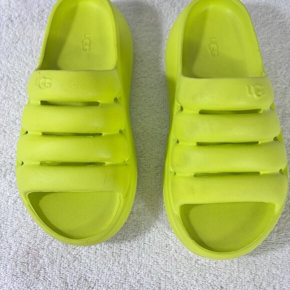 UGG Kids Sport Yeah Slides Size K2 Neon Lime Green Slip Ons - Picture 4 of 13